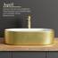 Planetmöbel Aquil Elegant Waschbecken Oval | Aufsatzwaschbecken für Badezimmer und Gäste-WC | Handwaschbecken ohne Hahnloch und Überlauf | Gold Weiß, 55 x 34 x 14 cm