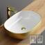Planetmöbel Aquil Deluxe Waschbecken Oval | Aufsatzwaschbecken für Badezimmer und Gäste-WC | Handwaschbecken ohne Hahnloch und Überlauf | Gold Weiß, 60 x 40 x 15 cm