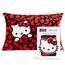 Kitsch Kissenbezug aus Satin mit Hello Kitty-Motiv, Reißverschluss für Haar und Haut, weicher als Seide, maschinenwaschbar, knitterfrei, glatt, Queensize-Größe, Kitty badet in einem Meer von Schleifen