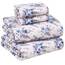 RUVANTI Bettwäsche aus 100% Baumwolle, 4-teiliges Bettwäscheset, blaues Blumenmuster, Queen-Size-Bettlaken, weicher, atmungsaktiver Stoff, Tiefe Spannbettlaken, 1 Spannbetttuch, 2 Kissenbezüge