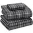 Ruvanti 100 % Baumwolle, 3-teiliges Flanell-Bettwäsche-Set für Doppelbett, tiefe Tasche, warm, super weich, atmungsaktiv, Spannbetttuch, 1 Kissenbezug – Grau kariert