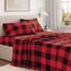 Great Bay Home Flanell-Bettwäsche-Set, Queen-Size-Größe, 100 % türkische Baumwolle, doppelt gebürstet, bedruckt, ultraweich, gemütlich, 4-teiliges Bettwäsche-Set (Büffelkaro, Rot/Schwarz)