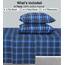 Ruvanti 4-teiliges Flanell-Bettwäsche-Set aus 100 % Baumwolle mit tiefen Taschen, warm, superweich, atmungsaktiv, Spannbetttuch und 2 Kissenbezügen (California King Size, Blue Plaid)
