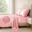 Satin-Bettlaken, Queen-Size-Bett, luxuriös, seidig, extra weich, 1800 Mikrofaser, knitterfrei, farbecht, schmutzabweisend, tiefes Spannbetttuch, Bettlaken, Kissenbezüge, 4-teilig, Rosa