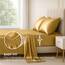 Satin-Set, Queen [4-teilig, Gold] Hotel-Luxus-Bettwäsche-Set, seidig, extra weich, 1800 Mikrofaser, knitterfrei, farbecht, schmutzabweisend, tiefes Spannbetttuch, Bettlaken, Kissenbezüge