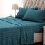 SLEEP ZONE Gestreiftes Kühlbettlaken-Set für King-Size-Betten – Spannbetttuch und Kissenbezug-Set, 4-teilig, superweiches gestreiftes Bettlaken, pflegeleicht, tiefe Tasche (Blaugrün, Kingsize)
