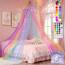 HEYCOLOR Regenbogen Betthimmel Mädchen mit Lichtern, 24 Farben Himmelbett Vorhänge LED-Stern Fee Lichter Prinzessin Baldachin Remote Timer für Kinderzimmer Zelt Twin Full Queen King Size Bett