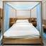 Linentalks Himmelbettvorhang für Queensize- und Doppelbett, luxuriöser durchscheinender Betthimmel, Bettschal, transparenter Baldachin-Schal, Volant, Tüllvorhang, 1 Stück, 132 x 579 cm, Himmelblau