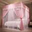 VETHIN 4 Ecken Pfosten Rüschen Prinzessin Bett Baldachin Vorhang, 4 Öffnungen Moskitonetz für Mädchen Erwachsene Schlafzimmer Dekoration (Rosa/Weiß, 162.6 cm Bx208.3 cm Lx208.3 cm H) Queen