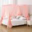 WANFASO Queen-Size-Bettvorhänge Rosa, Prinzessinnen-Bettvorhänge mit Chiffon-Stoff, 8 Vorhänge und 4 Raffhalter, Geeignet für Queen-Size-Bett, Rosa