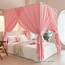 AIKASY Prinzessinnen-Betthimmel-Vorhänge mit Bändern oben, winddicht und lichtdicht, für Mädchen und Erwachsene, Schlafzimmer-Dekoration, Betthimmel-Vorhänge (Queen, Rosa)