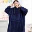 Waitu Tragbare Decke, Sweatshirt, Geschenke für Damen und Herren, super warm und gemütlich, große Decke, Kapuzenpullover, dicke Flanelldecke mit Ärmeln und riesiger Tasche, Marineblau