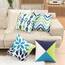 Wilproo Decorative Green Blue Abstract Throw Pillow Covers 16x16 Inch Set of 4, Geometric Cotton Linen Outdoor Cushion Cover Square Pillowcase for Car Sofa Couch Home Decor