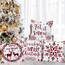Wilproo Set of 4 Merry Christmas Deer Snowflake Pine Tree Castle Sled Forest Pattern Red Cotton Linen Square Throw Waist Pillow Case Decorative Cushion Cover for Couch Sofa 20x20 inches