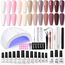 BORN PRETTY 47PCS Gelnägel Starterset Nagelset Nudefarben Weiß Rosa 48W LED Lampe UV Nagellack Set mit UV Lampe Starterset Top Coat Base Gel Gelnägel Maniküre Set Komplett