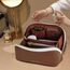 Prite Große Kapazität Kosmetiktasche Tragbare Reise Make Up Tasche wasserdichte PU-Leder Schminktasche oder Kulturbeutel mit Transparente Trenner und Griff (Dunkelbraun M)