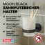 tesa Moon Black Zahnputzbecher aus satiniertem Glas mit Halter, matt schwarz - für Bäder im Industrial Style und Moderne Badezimmer - bohrfrei, inkl. Klebelösung - 70 mm x 96 mm x 109 mm