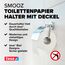 tesa SMOOZ Toilettenpapierhalter mit Deckel, verchromt - WC-Rollenhalter zur Wandbefestigung ohne Bohren, inkl. Klebelösung - 145mm x 130mm x 54mm