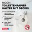 tesa Moon Toilettenpapierhalter mit Deckel, verchromt - WC-Rollenhalter zur Wandbefestigung ohne Bohren, inkl. Klebelösung - 53 mm x 140 mm x 128 mm