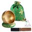 alasemo Tibetische Klangschalen Set Ø8cm, Klangschale klein für Yoga Meditation und Entspannung, Hand gehämmert Messing Singing Bowl mit Holz Klöppel Grün-Goldene Klangschalenkissen und Beutel