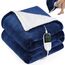 OneAmg Heizdecke mit Abschaltautomatik, 155 x 180cm Mit Fußtasche 10-Stunden-Timer und 6 Heizstufen, Wärmedecke Elektrisch- Mit Digitaler Fernbedienung, Maschinenwaschbar,Heated Blanket Blau