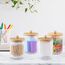 Vexillic Wattestäbchen Behälter, 4 Stück Wattepadspender Acryl Schminktisch Organizer Qtip Halter Spender mit Bambus Deckel für Wattebällchen, Wattestäbchen, Wattepads, Zahnseide
