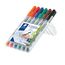 STAEDTLER Universalstift Lumocolor non-permanent, feucht abwischbar, für fast alle Oberflächen, Linienbreite ca. 0,4 mm, 6 Folienstifte in sortierten Farben, 311 WP6