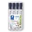 STAEDTLER Whiteboard Marker Lumocolor, Rundspitze ca. 2 mm Linienbreite, hohe Qualität, trocken und rückstandsfrei abwischbar von Whiteboards, Set mit 4 schwarzen Markern, 351 WP4-9X