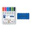 STAEDTLER whiteboard Marker Lumocolor, Linienbreite 2,00 mm, schnelltrocknend, geruchsarm, lange Lebensdauer, blockierte Spitze, 6 whiteboard Marker in aufstellbarer STAEDTLER box (6 Marker + Löscher)