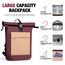 Lekeinchi Rolltop Rucksack Damen & Herren, Elegant Laptop Rucksack Wasserdicht mit 17 Zoll Laptopfach, Großer Reiserucksack Tagesrucksack Schulrucksack für Reisen, Uni Schule, Arbeit - Rotwein
