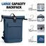 Lekeinchi Rolltop Rucksack Damen & Herren, Elegant Laptop Rucksack Wasserdicht mit 17 Zoll Laptopfach, Großer Reiserucksack Tagesrucksack Schulrucksack für Reisen, Uni Schule, Arbeit - Blau