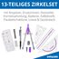 DynaTech Zirkel Set Geometrieset 13-Teilig mit Schnellverstellzirkel, Geodreieck, Parabel, Bleistift, Lineal, Spitzer und Ersatzminen im Etui - praktisches Mathematik-Set inkl. Federmappe (Violett)