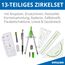DynaTech Zirkel Set Geometrieset 13-Teilig mit Schnellverstellzirkel, Geodreieck, Parabel, Bleistift, Lineal, Spitzer und Ersatzminen im Etui grün - praktisches Mathematik-Set inkl. Federmappe