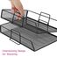 ideallife Stapelbare Briefablage aus Metall, Schwarz Schreibtisch Organizer mit 2 Dokumentenablage und 2 Stiftehalter, Mesh Schreibtischablage für A4 Dokument, Büroablage, Postkörbe