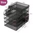 ideallife Stapelbare Briefablage aus Metall, Schwarz Schreibtisch Organizer mit 4 Dokumentenablage und 2 Stiftehalter, Mesh Schreibtischablage für A4 Dokument, Büroablage, Postkörbe