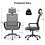 naspaluro Ergonomischer Bürostuhl, Schreibtischstuhl mit Verstellbarer Kopfstütze, Atmungsaktiver Netzbezug, Höhenverstellbar, Computerstuhl, 360° Drehstuhl für das Zuhause und Büro, Dunkelgrau
